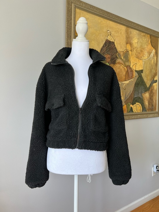 Dazy Jackets & Blazers - Dazy Black Zip-Up Cropped Faux Shearling Teddy Jacket Size S
